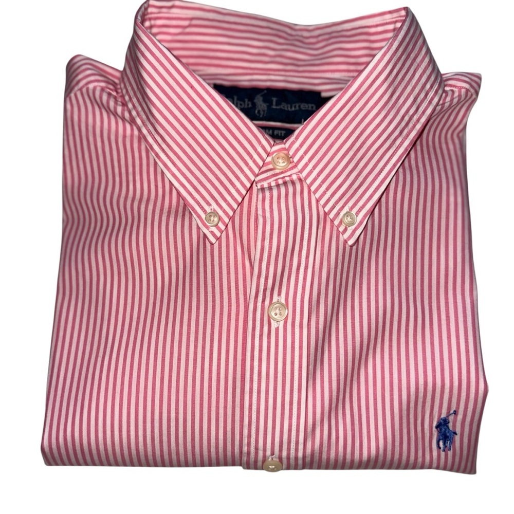 Ralph Lauren Shirt Mens 100% Cotton Pink & White Striped Casual Button Down Sz L - Picture 7 of 7